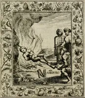 Picture 79 of 135 from Theatrum mortis humanæ tripartitum. I. Pars. Saltum mortis. II. Pars. Varia genera mortis. III. Pars. Pnas damnatorum continens. Figuris æneis illustratum, das ist, Schau-Bühne desz menschlichen Todts in drey Theil. 1. Theil. Der Toden Tantz. 2. Theil. Underschidliche Todts-Gattungen. 3. Theil. Der Verdambten Höllen-Peyn, vorstellend. Mit Schönen Kupffer-Stichen geziehrt vnd an Tag gegeben. Durch Joannem Weichardum Valvasor.. (1682), leaf 158