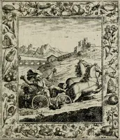 An illustration from Theatrum mortis humanæ tripartitum. I. Pars. Saltum mortis. II. Pars. Varia genera mortis. III. Pars. Pnas damnatorum continens. Figuris æneis illustratum, das ist, Schau-Bühne desz menschlichen Todts in drey Theil. 1. Theil. Der Toden Tantz. 2. Theil. Underschidliche Todts-Gattungen. 3. Theil. Der Verdambten Höllen-Peyn, vorstellend. Mit Schönen Kupffer-Stichen geziehrt vnd an Tag gegeben. Durch Joannem Weichardum Valvasor.. (1682)