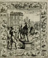 An illustration from Theatrum mortis humanæ tripartitum. I. Pars. Saltum mortis. II. Pars. Varia genera mortis. III. Pars. Pnas damnatorum continens. Figuris æneis illustratum, das ist, Schau-Bühne desz menschlichen Todts in drey Theil. 1. Theil. Der Toden Tantz. 2. Theil. Underschidliche Todts-Gattungen. 3. Theil. Der Verdambten Höllen-Peyn, vorstellend. Mit Schönen Kupffer-Stichen geziehrt vnd an Tag gegeben. Durch Joannem Weichardum Valvasor.. (1682)