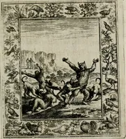 An illustration from Theatrum mortis humanæ tripartitum. I. Pars. Saltum mortis. II. Pars. Varia genera mortis. III. Pars. Pnas damnatorum continens. Figuris æneis illustratum, das ist, Schau-Bühne desz menschlichen Todts in drey Theil. 1. Theil. Der Toden Tantz. 2. Theil. Underschidliche Todts-Gattungen. 3. Theil. Der Verdambten Höllen-Peyn, vorstellend. Mit Schönen Kupffer-Stichen geziehrt vnd an Tag gegeben. Durch Joannem Weichardum Valvasor.. (1682)