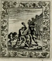 An illustration from Theatrum mortis humanæ tripartitum. I. Pars. Saltum mortis. II. Pars. Varia genera mortis. III. Pars. Pnas damnatorum continens. Figuris æneis illustratum, das ist, Schau-Bühne desz menschlichen Todts in drey Theil. 1. Theil. Der Toden Tantz. 2. Theil. Underschidliche Todts-Gattungen. 3. Theil. Der Verdambten Höllen-Peyn, vorstellend. Mit Schönen Kupffer-Stichen geziehrt vnd an Tag gegeben. Durch Joannem Weichardum Valvasor.. (1682)