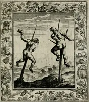 An illustration from Theatrum mortis humanæ tripartitum. I. Pars. Saltum mortis. II. Pars. Varia genera mortis. III. Pars. Pnas damnatorum continens. Figuris æneis illustratum, das ist, Schau-Bühne desz menschlichen Todts in drey Theil. 1. Theil. Der Toden Tantz. 2. Theil. Underschidliche Todts-Gattungen. 3. Theil. Der Verdambten Höllen-Peyn, vorstellend. Mit Schönen Kupffer-Stichen geziehrt vnd an Tag gegeben. Durch Joannem Weichardum Valvasor.. (1682)