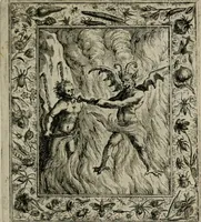 An illustration from Theatrum mortis humanæ tripartitum. I. Pars. Saltum mortis. II. Pars. Varia genera mortis. III. Pars. Pnas damnatorum continens. Figuris æneis illustratum, das ist, Schau-Bühne desz menschlichen Todts in drey Theil. 1. Theil. Der Toden Tantz. 2. Theil. Underschidliche Todts-Gattungen. 3. Theil. Der Verdambten Höllen-Peyn, vorstellend. Mit Schönen Kupffer-Stichen geziehrt vnd an Tag gegeben. Durch Joannem Weichardum Valvasor.. (1682)