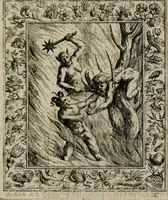 An illustration from Theatrum mortis humanæ tripartitum. I. Pars. Saltum mortis. II. Pars. Varia genera mortis. III. Pars. Pnas damnatorum continens. Figuris æneis illustratum, das ist, Schau-Bühne desz menschlichen Todts in drey Theil. 1. Theil. Der Toden Tantz. 2. Theil. Underschidliche Todts-Gattungen. 3. Theil. Der Verdambten Höllen-Peyn, vorstellend. Mit Schönen Kupffer-Stichen geziehrt vnd an Tag gegeben. Durch Joannem Weichardum Valvasor.. (1682)