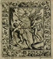 An illustration from Theatrum mortis humanæ tripartitum. I. Pars. Saltum mortis. II. Pars. Varia genera mortis. III. Pars. Pnas damnatorum continens. Figuris æneis illustratum, das ist, Schau-Bühne desz menschlichen Todts in drey Theil. 1. Theil. Der Toden Tantz. 2. Theil. Underschidliche Todts-Gattungen. 3. Theil. Der Verdambten Höllen-Peyn, vorstellend. Mit Schönen Kupffer-Stichen geziehrt vnd an Tag gegeben. Durch Joannem Weichardum Valvasor.. (1682)