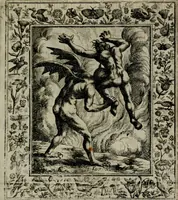 An illustration from Theatrum mortis humanæ tripartitum. I. Pars. Saltum mortis. II. Pars. Varia genera mortis. III. Pars. Pnas damnatorum continens. Figuris æneis illustratum, das ist, Schau-Bühne desz menschlichen Todts in drey Theil. 1. Theil. Der Toden Tantz. 2. Theil. Underschidliche Todts-Gattungen. 3. Theil. Der Verdambten Höllen-Peyn, vorstellend. Mit Schönen Kupffer-Stichen geziehrt vnd an Tag gegeben. Durch Joannem Weichardum Valvasor.. (1682)