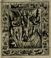 An illustration from Theatrum mortis humanæ tripartitum. I. Pars. Saltum mortis. II. Pars. Varia genera mortis. III. Pars. Pnas damnatorum continens. Figuris æneis illustratum, das ist, Schau-Bühne desz menschlichen Todts in drey Theil. 1. Theil. Der Toden Tantz. 2. Theil. Underschidliche Todts-Gattungen. 3. Theil. Der Verdambten Höllen-Peyn, vorstellend. Mit Schönen Kupffer-Stichen geziehrt vnd an Tag gegeben. Durch Joannem Weichardum Valvasor.. (1682)
