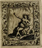 An illustration from Theatrum mortis humanæ tripartitum. I. Pars. Saltum mortis. II. Pars. Varia genera mortis. III. Pars. Pnas damnatorum continens. Figuris æneis illustratum, das ist, Schau-Bühne desz menschlichen Todts in drey Theil. 1. Theil. Der Toden Tantz. 2. Theil. Underschidliche Todts-Gattungen. 3. Theil. Der Verdambten Höllen-Peyn, vorstellend. Mit Schönen Kupffer-Stichen geziehrt vnd an Tag gegeben. Durch Joannem Weichardum Valvasor.. (1682)