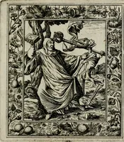 An illustration from Theatrum mortis humanæ tripartitum. I. Pars. Saltum mortis. II. Pars. Varia genera mortis. III. Pars. Pnas damnatorum continens. Figuris æneis illustratum, das ist, Schau-Bühne desz menschlichen Todts in drey Theil. 1. Theil. Der Toden Tantz. 2. Theil. Underschidliche Todts-Gattungen. 3. Theil. Der Verdambten Höllen-Peyn, vorstellend. Mit Schönen Kupffer-Stichen geziehrt vnd an Tag gegeben. Durch Joannem Weichardum Valvasor.. (1682)