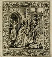 An illustration from Theatrum mortis humanæ tripartitum. I. Pars. Saltum mortis. II. Pars. Varia genera mortis. III. Pars. Pnas damnatorum continens. Figuris æneis illustratum, das ist, Schau-Bühne desz menschlichen Todts in drey Theil. 1. Theil. Der Toden Tantz. 2. Theil. Underschidliche Todts-Gattungen. 3. Theil. Der Verdambten Höllen-Peyn, vorstellend. Mit Schönen Kupffer-Stichen geziehrt vnd an Tag gegeben. Durch Joannem Weichardum Valvasor.. (1682)
