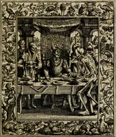 An illustration from Theatrum mortis humanæ tripartitum. I. Pars. Saltum mortis. II. Pars. Varia genera mortis. III. Pars. Pnas damnatorum continens. Figuris æneis illustratum, das ist, Schau-Bühne desz menschlichen Todts in drey Theil. 1. Theil. Der Toden Tantz. 2. Theil. Underschidliche Todts-Gattungen. 3. Theil. Der Verdambten Höllen-Peyn, vorstellend. Mit Schönen Kupffer-Stichen geziehrt vnd an Tag gegeben. Durch Joannem Weichardum Valvasor.. (1682)