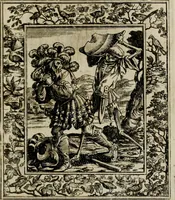 An illustration from Theatrum mortis humanæ tripartitum. I. Pars. Saltum mortis. II. Pars. Varia genera mortis. III. Pars. Pnas damnatorum continens. Figuris æneis illustratum, das ist, Schau-Bühne desz menschlichen Todts in drey Theil. 1. Theil. Der Toden Tantz. 2. Theil. Underschidliche Todts-Gattungen. 3. Theil. Der Verdambten Höllen-Peyn, vorstellend. Mit Schönen Kupffer-Stichen geziehrt vnd an Tag gegeben. Durch Joannem Weichardum Valvasor.. (1682)