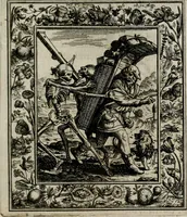 An illustration from Theatrum mortis humanæ tripartitum. I. Pars. Saltum mortis. II. Pars. Varia genera mortis. III. Pars. Pnas damnatorum continens. Figuris æneis illustratum, das ist, Schau-Bühne desz menschlichen Todts in drey Theil. 1. Theil. Der Toden Tantz. 2. Theil. Underschidliche Todts-Gattungen. 3. Theil. Der Verdambten Höllen-Peyn, vorstellend. Mit Schönen Kupffer-Stichen geziehrt vnd an Tag gegeben. Durch Joannem Weichardum Valvasor.. (1682)