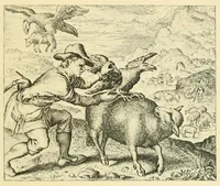 Picture 17 of 26 from Theatrum morum; artliche Gesprach der Thier mit wahren Historien den Menschen zur Lehr. AEgidius Sadeler excud. [Hrsg. von Gesellschaft Deutscher Bücherfreunde in Böhmen.] (1608), leaf 205