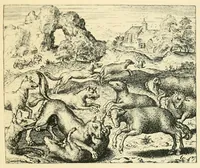 Picture 23 of 26 from Theatrum morum; artliche Gesprach der Thier mit wahren Historien den Menschen zur Lehr. AEgidius Sadeler excud. [Hrsg. von Gesellschaft Deutscher Bücherfreunde in Böhmen.] (1608), leaf 249