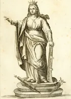 An illustration from Theatrvm omnivm scientiarvm, sive, Apparatvs qvo exceptvs fvit exc.mvs princeps d. Innicvs de Gvevara et Tassis, comes de Oñate & Villamediana, &c. ac Neapolitani regni prorex sapientissimvs, in Neapolitana academia in instavratione stvdiorvm anni MDCXLIX : cvm post sedatos Neapolitani regni tvmvltvs tanto principe avspice neapolitana Pallas armorvm tvrbine pene abrvta capvt erexit (1650)