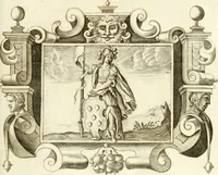 An illustration from Theatrvm omnivm scientiarvm, sive, Apparatvs qvo exceptvs fvit exc.mvs princeps d. Innicvs de Gvevara et Tassis, comes de Oñate & Villamediana, &c. ac Neapolitani regni prorex sapientissimvs, in Neapolitana academia in instavratione stvdiorvm anni MDCXLIX : cvm post sedatos Neapolitani regni tvmvltvs tanto principe avspice neapolitana Pallas armorvm tvrbine pene abrvta capvt erexit (1650)