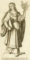 An illustration from Theatrvm omnivm scientiarvm, sive, Apparatvs qvo exceptvs fvit exc.mvs princeps d. Innicvs de Gvevara et Tassis, comes de Oñate & Villamediana, &c. ac Neapolitani regni prorex sapientissimvs, in Neapolitana academia in instavratione stvdiorvm anni MDCXLIX : cvm post sedatos Neapolitani regni tvmvltvs tanto principe avspice neapolitana Pallas armorvm tvrbine pene abrvta capvt erexit (1650)