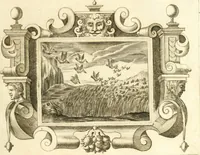 An illustration from Theatrvm omnivm scientiarvm, sive, Apparatvs qvo exceptvs fvit exc.mvs princeps d. Innicvs de Gvevara et Tassis, comes de Oñate & Villamediana, &c. ac Neapolitani regni prorex sapientissimvs, in Neapolitana academia in instavratione stvdiorvm anni MDCXLIX : cvm post sedatos Neapolitani regni tvmvltvs tanto principe avspice neapolitana Pallas armorvm tvrbine pene abrvta capvt erexit (1650)