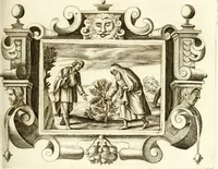 An illustration from Theatrvm omnivm scientiarvm, sive, Apparatvs qvo exceptvs fvit exc.mvs princeps d. Innicvs de Gvevara et Tassis, comes de Oñate & Villamediana, &c. ac Neapolitani regni prorex sapientissimvs, in Neapolitana academia in instavratione stvdiorvm anni MDCXLIX : cvm post sedatos Neapolitani regni tvmvltvs tanto principe avspice neapolitana Pallas armorvm tvrbine pene abrvta capvt erexit (1650)