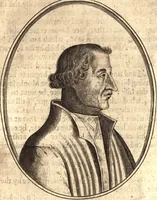 An illustration from The marrow of ecclesiastical history : contained in the lives of one hundred forty eight fathers, schoolmen, first reformers, and modern divines which have flourished in the Church since Christ's time to this present age : faithfully collected and orderly disposed according to the centuries wherein they lived : together with the lively effigies of most of the eminentest of them cut in copper (1654)
