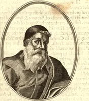 An illustration from The marrow of ecclesiastical historie, conteined in the lives of the fathers and other learned men and famous divines which have flourished in the Church since Christ's time to this present age. Faithfully collected out of several autors and orderly disposed according to the centuries wherein they lived. Together with the livelie effigies of most of the eminentest of them cut in copper (1650)
