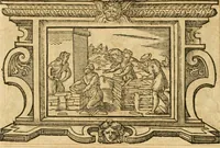 An illustration from Theodori Bezae Vezelii Poemata varia : sylvae, elegiae, epitaphia, epigrammata, icones, emblemata, Cato Censorius : omnia ab ipso auctore in vnum nunc corpus collecta & recognita (1597)