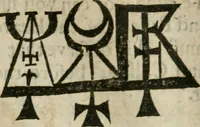An illustration from Theomagia, or, The temple of wisdome : in three parts, spiritual, celestial, and elemental : containing the occult powers of the angels of astromancy in the telesmatical sculpture of the Persians and AEgyptians : the mysterious vertues of the characters of the stars with the genii, idea's and figures of geomancy ... : the knowledge of the Rosie Crucian physick, and the miraculous secrets in nature ... (1663)