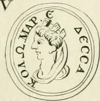An illustration from Theophili Sigefridi Bayeri Regiomontani Historia Osrhoena et Edessena ex numis illustrata : in qua, Edessae vrbis, Osrhoëni regni, Abgarorum regum, praefectorum Graecorum, Arabum, Persarum, comitum Francorum, successiones, fata, res aliae memorabiles, a prima origene vrbis ad extrema fere tempora explicantur (1734)