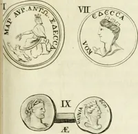 An illustration from Theophili Sigefridi Bayeri Regiomontani Historia Osrhoena et Edessena ex numis illustrata : in qua, Edessae vrbis, Osrhoëni regni, Abgarorum regum, praefectorum Graecorum, Arabum, Persarum, comitum Francorum, successiones, fata, res aliae memorabiles, a prima origene vrbis ad extrema fere tempora explicantur (1734)