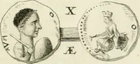 An illustration from Theophili Sigefridi Bayeri Regiomontani Historia Osrhoena et Edessena ex numis illustrata : in qua, Edessae vrbis, Osrhoëni regni, Abgarorum regum, praefectorum Graecorum, Arabum, Persarum, comitum Francorum, successiones, fata, res aliae memorabiles, a prima origene vrbis ad extrema fere tempora explicantur (1734)