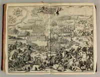 Picture 7 of 10 from Thesaurus exoticorum. : Oder eine mit aussländischen Raritäten und Geschichten wohlversehene Schatz-Kammer fürstellend die asiatische, africanische und americanische Nationes der Berser, Indianer, Sinesin, Tartaren, Egypter, Barbarn, Libyer, Nigriten, Guineer. Hottentotten, Abyssiner, Canadenser, Virgenier, Floridaner, Mexicaner, Peruaner, Chilenser, Magellanier und Brasilianer etc. Nach ihren königreichen, Policeyen, Kleydungen, Sitten und Gottes-Dienst. Darauff folget eine umständliche Beschreibung von Türckey: der Türcken Ankunfft; aller Sultanen Lebens-Lauff und Bildnüss; aller hohen Staats-Bedienten; des Sultans Hoff, Regierung, Intraden, Macht und Vasallen; wie auch ihres Propheten Mahomets Lebens-Beschreibung, und sein verfluchtes Gesetz-Buch oder Alkoran. Alssdann eine kürtzbündige Beschreibung von Ungarn: nach seiner grösse, Fruchtbarkeit, Macht, Städten und vielen Vestungen von Wien biss nach Constantinopel hinaus. Da es dann Gelegenheit gibt zu Reden von den 4 Monarchien, der Assyrer, Perser, Griechen und Römer: aller Käysern, von Nimrod an biss auff den grossen Leopoldum, und so dann von allen Hertzogen und Königen von Ungarn sampt ihren Rildnüssen. Hiernechst eine umbständliche Beschreibung des Lebens-Lauffs Ihrer Käyserl. Mayest. Leopoldi I. und des itzo annoch wehrenden bluthigen Türcken-Krieges, und was in demselben Denckwürdiges in Ungarn, Pohlen und Morea passiret. Alles mit grosser Mühe und Fleiss aus den berühmtesten Scribenten zusammen getragen, mit schönen Kupfern und Landkarten, auch andern Figuren in sehr grosser Anzahl (1688), leaf 487