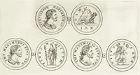 An illustration from Thesaurus ex Thesauro Palatino selectus, sive, Gemmarum et numismatum quae in electorali cimeliarchio continentur elegantiorum aere expressa, et convenienti commentario illustrata dispositio (1685)