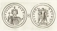An illustration from Thesaurus ex Thesauro Palatino selectus, sive, Gemmarum et numismatum quae in electorali cimeliarchio continentur elegantiorum aere expressa, et convenienti commentario illustrata dispositio (1685)