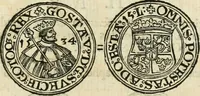 An illustration from Thesaurus nummorum sueo-gothicorum : studio indefesso Eliae Brenneri L. annorum spatio collectus, secundum seriem temporum dispositus, atqve e tenebris, cum commentatione in apricum prolatus ; accessit ejusdem auctoris Libellus de nummophylaciis Sveciae: de scriptoribus rei nummariae svethicae, atque de thesauris, seu variis vetustorum nummorum cumulis, passim per Sveoniam fortuito casu repertis (1731)