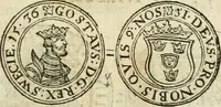 An illustration from Thesaurus nummorum sueo-gothicorum : studio indefesso Eliae Brenneri L. annorum spatio collectus, secundum seriem temporum dispositus, atqve e tenebris, cum commentatione in apricum prolatus ; accessit ejusdem auctoris Libellus de nummophylaciis Sveciae: de scriptoribus rei nummariae svethicae, atque de thesauris, seu variis vetustorum nummorum cumulis, passim per Sveoniam fortuito casu repertis (1731)