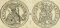 An illustration from Thesaurus nummorum sueo-gothicorum : studio indefesso Eliae Brenneri L. annorum spatio collectus, secundum seriem temporum dispositus, atqve e tenebris, cum commentatione in apricum prolatus ; accessit ejusdem auctoris Libellus de nummophylaciis Sveciae: de scriptoribus rei nummariae svethicae, atque de thesauris, seu variis vetustorum nummorum cumulis, passim per Sveoniam fortuito casu repertis (1731)