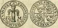 An illustration from Thesaurus nummorum sueo-gothicorum : studio indefesso Eliae Brenneri L. annorum spatio collectus, secundum seriem temporum dispositus, atqve e tenebris, cum commentatione in apricum prolatus ; accessit ejusdem auctoris Libellus de nummophylaciis Sveciae: de scriptoribus rei nummariae svethicae, atque de thesauris, seu variis vetustorum nummorum cumulis, passim per Sveoniam fortuito casu repertis (1731)