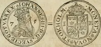 An illustration from Thesaurus nummorum sueo-gothicorum : studio indefesso Eliae Brenneri L. annorum spatio collectus, secundum seriem temporum dispositus, atqve e tenebris, cum commentatione in apricum prolatus ; accessit ejusdem auctoris Libellus de nummophylaciis Sveciae: de scriptoribus rei nummariae svethicae, atque de thesauris, seu variis vetustorum nummorum cumulis, passim per Sveoniam fortuito casu repertis (1731)