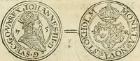 An illustration from Thesaurus nummorum sueo-gothicorum : studio indefesso Eliae Brenneri L. annorum spatio collectus, secundum seriem temporum dispositus, atqve e tenebris, cum commentatione in apricum prolatus ; accessit ejusdem auctoris Libellus de nummophylaciis Sveciae: de scriptoribus rei nummariae svethicae, atque de thesauris, seu variis vetustorum nummorum cumulis, passim per Sveoniam fortuito casu repertis (1731)