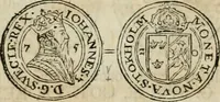 An illustration from Thesaurus nummorum sueo-gothicorum : studio indefesso Eliae Brenneri L. annorum spatio collectus, secundum seriem temporum dispositus, atqve e tenebris, cum commentatione in apricum prolatus ; accessit ejusdem auctoris Libellus de nummophylaciis Sveciae: de scriptoribus rei nummariae svethicae, atque de thesauris, seu variis vetustorum nummorum cumulis, passim per Sveoniam fortuito casu repertis (1731)