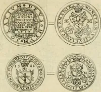 An illustration from Thesaurus nummorum sueo-gothicorum : studio indefesso Eliae Brenneri L. annorum spatio collectus, secundum seriem temporum dispositus, atqve e tenebris, cum commentatione in apricum prolatus ; accessit ejusdem auctoris Libellus de nummophylaciis Sveciae: de scriptoribus rei nummariae svethicae, atque de thesauris, seu variis vetustorum nummorum cumulis, passim per Sveoniam fortuito casu repertis (1731)