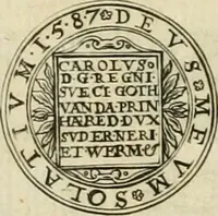 An illustration from Thesaurus nummorum sueo-gothicorum : studio indefesso Eliae Brenneri L. annorum spatio collectus, secundum seriem temporum dispositus, atqve e tenebris, cum commentatione in apricum prolatus ; accessit ejusdem auctoris Libellus de nummophylaciis Sveciae: de scriptoribus rei nummariae svethicae, atque de thesauris, seu variis vetustorum nummorum cumulis, passim per Sveoniam fortuito casu repertis (1731)