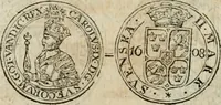 An illustration from Thesaurus nummorum sueo-gothicorum : studio indefesso Eliae Brenneri L. annorum spatio collectus, secundum seriem temporum dispositus, atqve e tenebris, cum commentatione in apricum prolatus ; accessit ejusdem auctoris Libellus de nummophylaciis Sveciae: de scriptoribus rei nummariae svethicae, atque de thesauris, seu variis vetustorum nummorum cumulis, passim per Sveoniam fortuito casu repertis (1731)