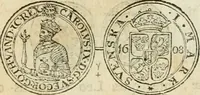 An illustration from Thesaurus nummorum sueo-gothicorum : studio indefesso Eliae Brenneri L. annorum spatio collectus, secundum seriem temporum dispositus, atqve e tenebris, cum commentatione in apricum prolatus ; accessit ejusdem auctoris Libellus de nummophylaciis Sveciae: de scriptoribus rei nummariae svethicae, atque de thesauris, seu variis vetustorum nummorum cumulis, passim per Sveoniam fortuito casu repertis (1731)