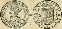 An illustration from Thesaurus nummorum sueo-gothicorum : studio indefesso Eliae Brenneri L. annorum spatio collectus, secundum seriem temporum dispositus, atqve e tenebris, cum commentatione in apricum prolatus ; accessit ejusdem auctoris Libellus de nummophylaciis Sveciae: de scriptoribus rei nummariae svethicae, atque de thesauris, seu variis vetustorum nummorum cumulis, passim per Sveoniam fortuito casu repertis (1731)