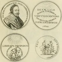 An illustration from Thesaurus nummorum sueo-gothicorum : studio indefesso Eliae Brenneri L. annorum spatio collectus, secundum seriem temporum dispositus, atqve e tenebris, cum commentatione in apricum prolatus ; accessit ejusdem auctoris Libellus de nummophylaciis Sveciae: de scriptoribus rei nummariae svethicae, atque de thesauris, seu variis vetustorum nummorum cumulis, passim per Sveoniam fortuito casu repertis (1731)