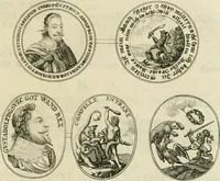 An illustration from Thesaurus nummorum sueo-gothicorum : studio indefesso Eliae Brenneri L. annorum spatio collectus, secundum seriem temporum dispositus, atqve e tenebris, cum commentatione in apricum prolatus ; accessit ejusdem auctoris Libellus de nummophylaciis Sveciae: de scriptoribus rei nummariae svethicae, atque de thesauris, seu variis vetustorum nummorum cumulis, passim per Sveoniam fortuito casu repertis (1731)