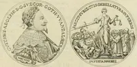 An illustration from Thesaurus nummorum sueo-gothicorum : studio indefesso Eliae Brenneri L. annorum spatio collectus, secundum seriem temporum dispositus, atqve e tenebris, cum commentatione in apricum prolatus ; accessit ejusdem auctoris Libellus de nummophylaciis Sveciae: de scriptoribus rei nummariae svethicae, atque de thesauris, seu variis vetustorum nummorum cumulis, passim per Sveoniam fortuito casu repertis (1731)