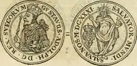An illustration from Thesaurus nummorum sueo-gothicorum : studio indefesso Eliae Brenneri L. annorum spatio collectus, secundum seriem temporum dispositus, atqve e tenebris, cum commentatione in apricum prolatus ; accessit ejusdem auctoris Libellus de nummophylaciis Sveciae: de scriptoribus rei nummariae svethicae, atque de thesauris, seu variis vetustorum nummorum cumulis, passim per Sveoniam fortuito casu repertis (1731)
